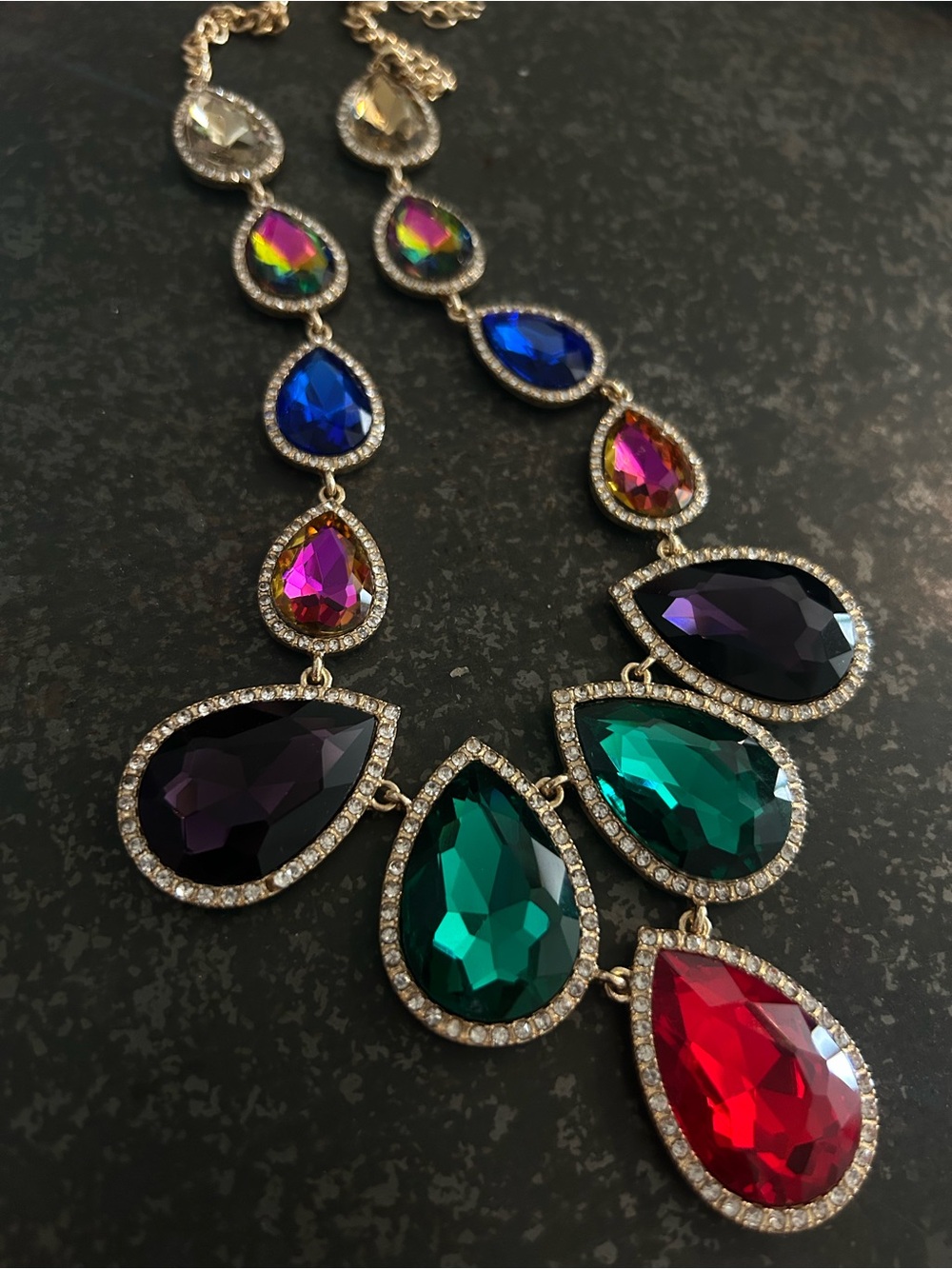 New Multicolor Teardrop Crystal Statement Necklace